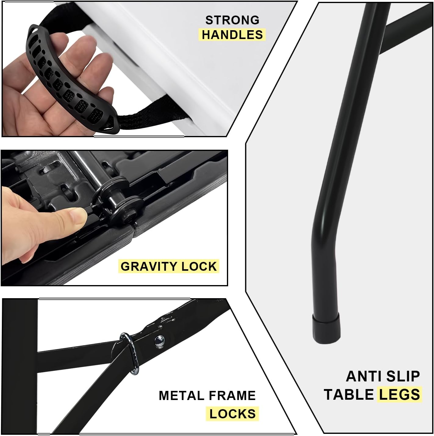 70.8" W X 29" D X 29" H - 6 ft Black Folding Table Heavy Duty Portable, Plastic Folding Utility Folding Table for Camping, Picnics & Parties