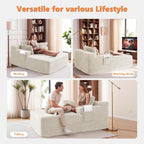 Boneless Chaise Lounge, 67" Oversized Chaise Lounge Chair Indoor with Side Pockets&Wide Armrests, Deep Seat Sleeper Sofa Bed, Cloud Corduroy Couch (Off-White, with Pockets)