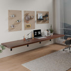 IAE Wall Mounted Folding Table with Pine Wood,72" x 16" Floating Wall Desk,Laundry Folding Table with Shelf Brackets,Fold Down Desk Shelf,Folding Workbench for Home,Dining,Laundry Room,Kitchen,Brown