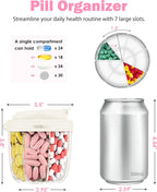 Cute Pill Organizer,Pill Dispenser with 7 Large Compartments,Portable Pill Bottle Box with Wide Opening for Easy Use, Anti-Mix Pills Organizer for Travel,Includes 20 Pcs Sticky Labels(White)