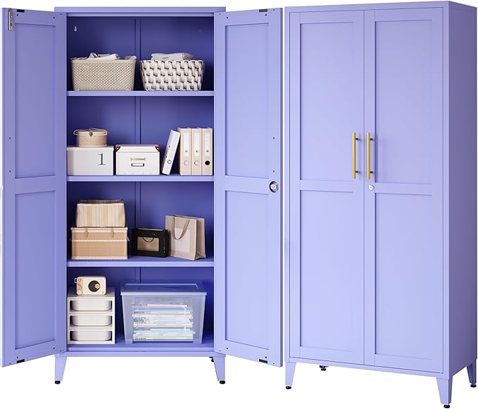 Purple Metal Storage Cabinet with Lock, 61" Tall 2-Door Lockable Organiz...