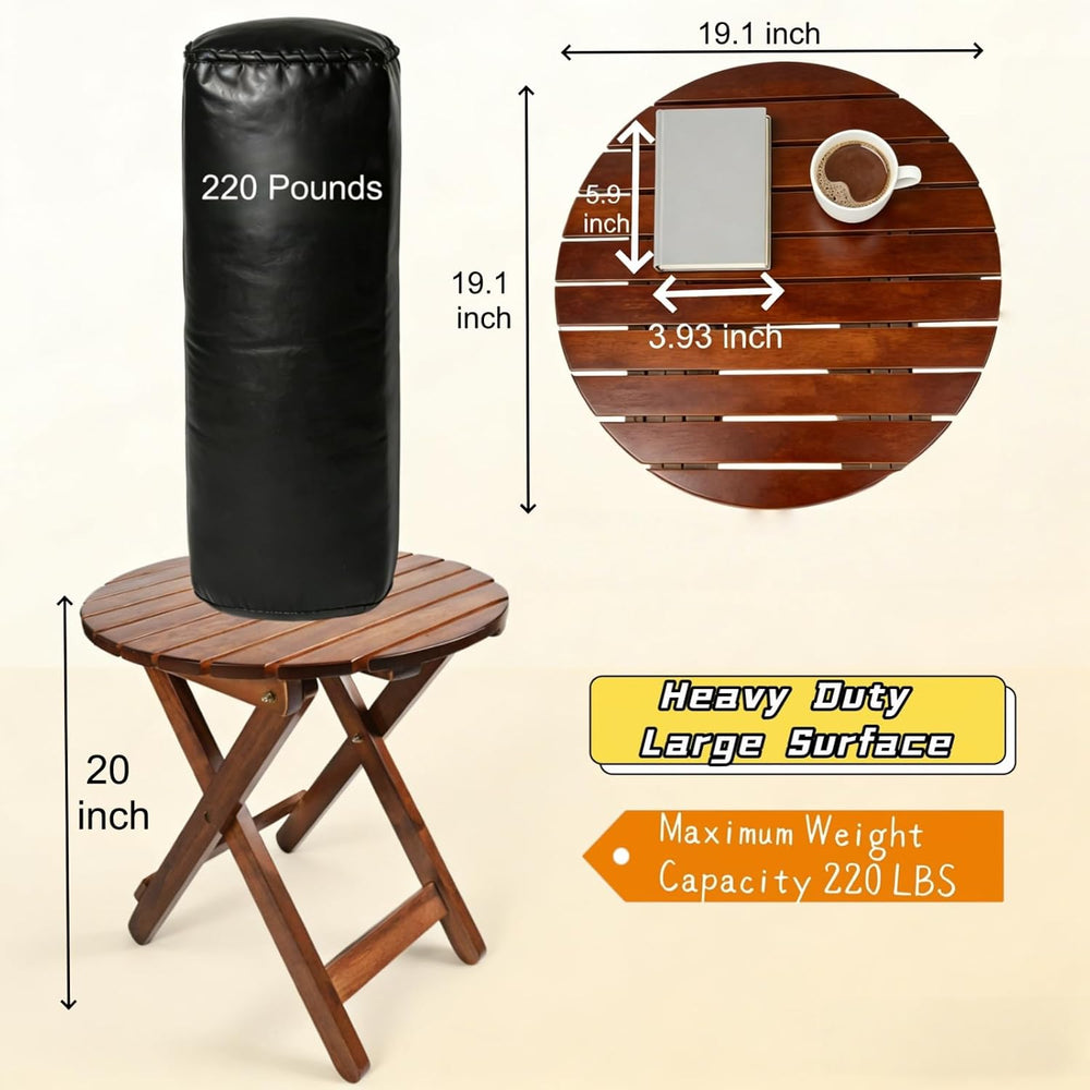 Outdoor Wooden Side Table, Folding Patio End Table, Small Round Furniture Tab...