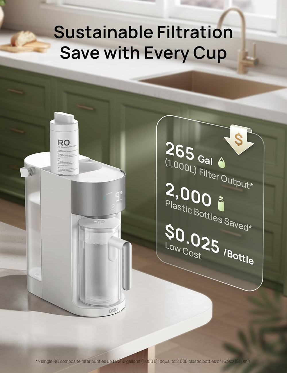 DREO Reverse Osmosis Water Filter System Countertop, RO Water Filter 112 3L