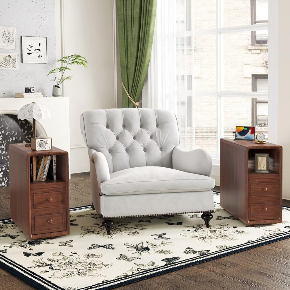 JIJIWANG Tall End Table with Drawers, 47.2" Corner Shelf Table with Open...