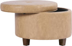 HomePop 24" Large Leatherette Storage Ottoman - Sand Faux Leather