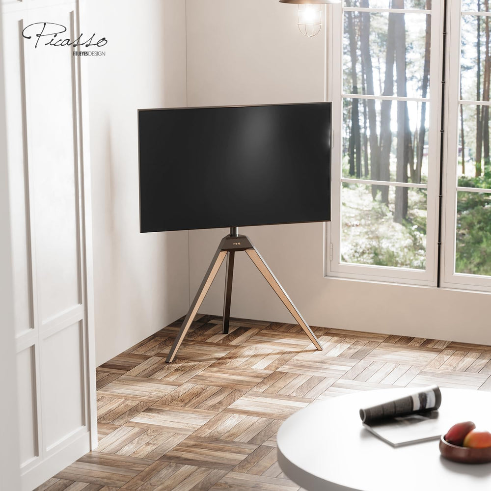 FITUEYES Corner TV Stand for 32-65 Inch TV with Height Adjustable, Oak | Trip...