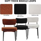 Boucle Dining Chair Set of 2, Mid Century Modern Upholstered Kitchen Chairs with Curved Backrest & Black Metal Legs, Round Dining Room Chairs, Brown
