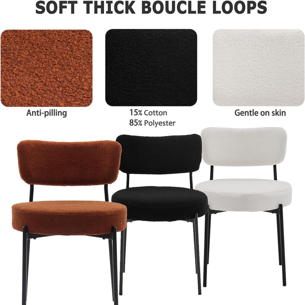 Boucle Dining Chair Set of 6, Mid Century Modern Upholstered Kitchen Chairs w...