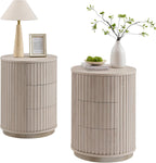 JXQTLINGMU Fluted Nightstand Set of 2 with 3 Push-to-Open Drawers, 24" Tall Round Side Table, Modern Wood End Table for Bedroom, Living Room or Small Spaces, White Alder