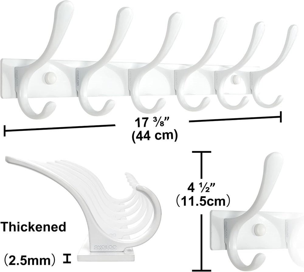 SKOLOO Heavy Duty Wall Mounted Coat Rack - 6 Hooks, Stainless Steel, Pack of ...