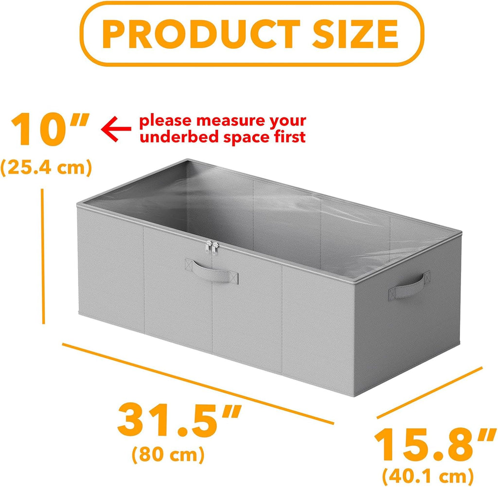 SpaceAid 2 Pack 10" High Under Bed Storage Containers, Large Underbed Storage Organizer Bins with Lids for Bedroom, Dorm, Clothes, Closet Organization, Bed Sheets and Blankets (Gray)