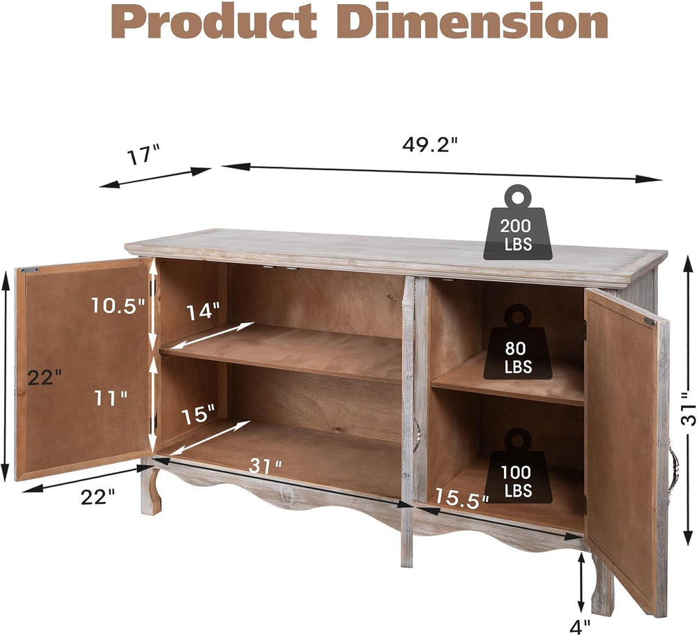 RoyalCraft Farmhouse Sideboard Buffet Cabinet with Storage, 49" Solid Wo...