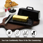 Ceramic Butter Dish With Lid for Countertop, Covered Butter Holder With Lid, Black Butter Container, Butter Tray With Handle
