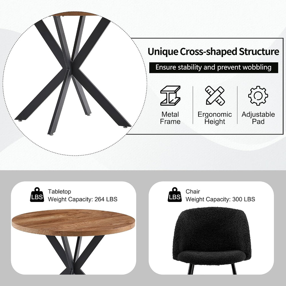 NORDICANA 3 Piece Dining Table and Chair Set, 37-Inch Engineered Wood Round T...