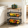 3-Tier Rolling Kitchen Storage Cart Fruit Basket Stand for Vegetables & Snacks Stackable Wire Pantry Floor Organizer with Wheels for Kitchen, Living Room, Bedroom, Office (Black)
