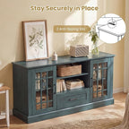 Giantex Farmhouse TV Stand for 65/70 Inch TV, Tall Entertainment Center with Storage Cabinets, Glass Doors, Drawer, Removable Shelves, Media TV Console Table for Living Room, Bedroom (Vintage Green)
