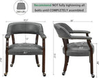 LEEMTORIG Large Dining Chairs with Casters and Arms, Rolling Dining Chairs with Wheels, Accent Game Chairs, Boss Caption's Chairs, 26"D x 25.2"W x 31.5"H, Espresso Legs & Dark Grey Fabric SY-318-GY