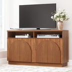 Walnut Fluted TV Stand with Arched Reeded Design Doors, Modern Entertainment Center with Storage for Up to 55 Inch, TV Media Console, Adjustable Shelves and Open Shelves, TV Cabinet for Living room