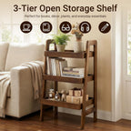 Haotian Solid Wood Ladder Shelf, 3-Tier Walnut Ladder Bookshelf, Small Open Storage Shelf with Anti-Slip Edges, Compact Narrow Bookshelf for Small Spaces, Bedside Table DJ-FRG001