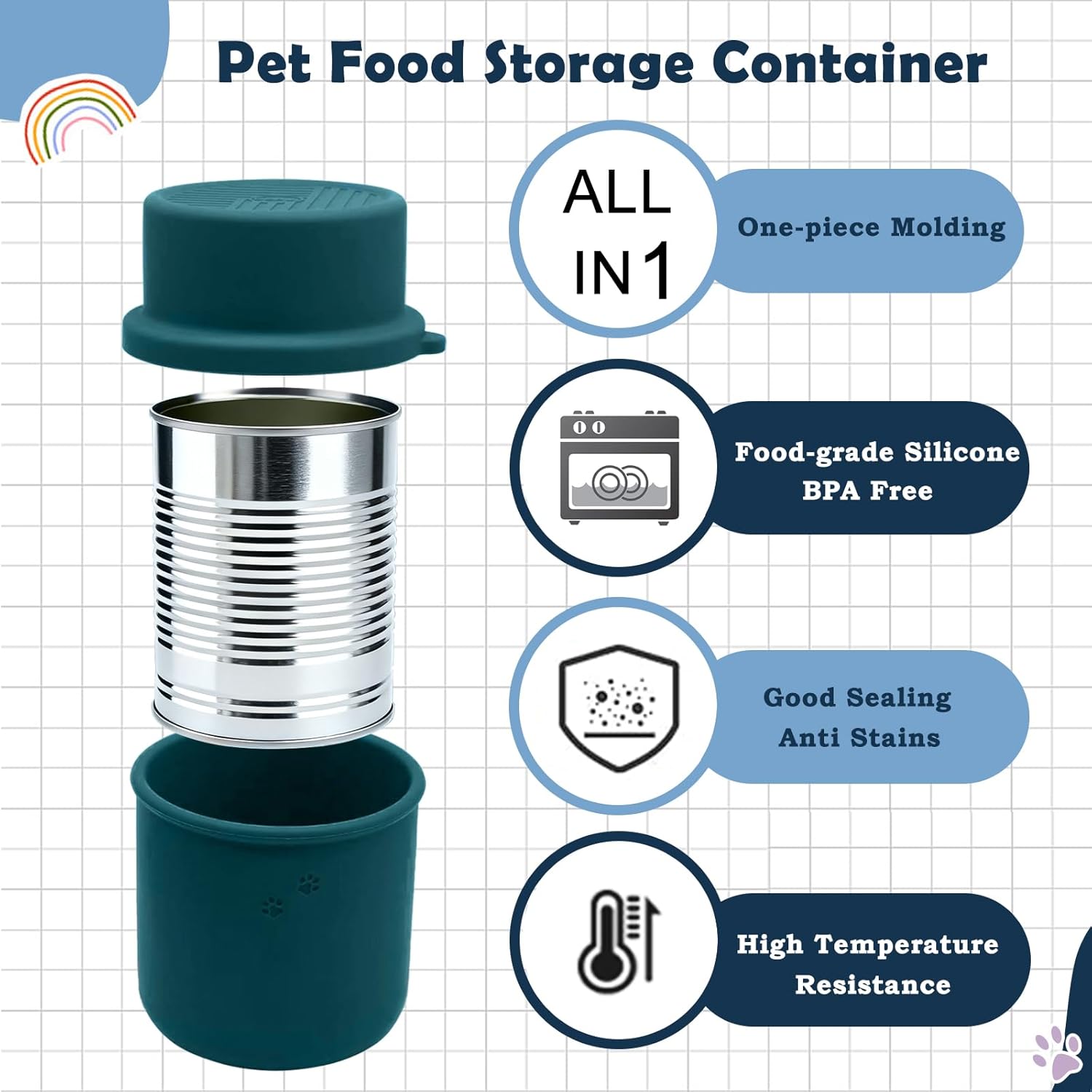 Original Canned Dog Food Storage Container | Silicone Can Cover Pet Food Sealer | BPA Free, Airtight, Dishwasher & Freezer Safe (2 Pcs Dark Blue)