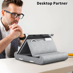 CreaDream Tablet Pillow Stand, Foldable Tablet Holder for Lap, Bed and Desk, Soft Pillow Pad with Pocket and Stylus Mount, for 4-13" Tablets, Like iPad Pro 11, 13, Air, Mini, Kindle, Galaxy Tab, Grey