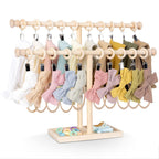 POVETIRE Headband Holder Stand Storage for Baby, 2 Tier Wooden Bow Organizer for Girls Hair Bows, Infant Hair Accessories Rack Display for Nursery Decor