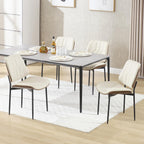 Mid Century Walnut Bentwood Armless Kitchen Dining Chairs Set of 4, Beige | PU leather seat with curved walnut bentwood back & metal legs, armless design, ideal for dining room, kitchen, or cafeteria