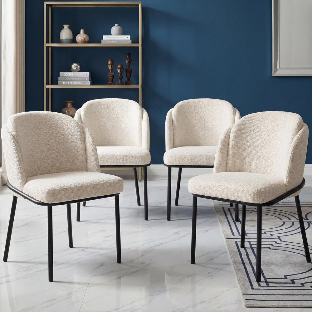 Modern Dining Chairs Set of 4 Cream White Upholstered Side Chairs with Curved...