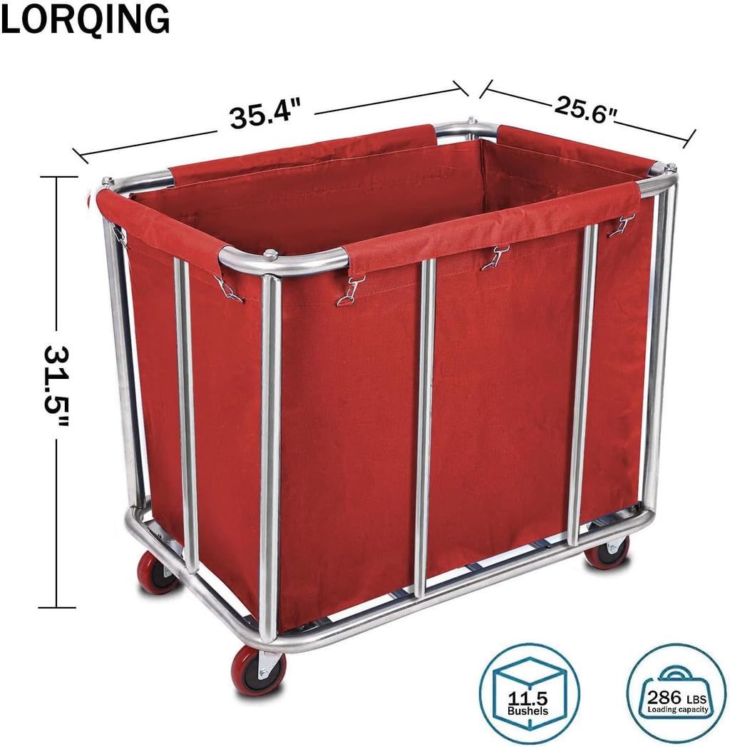 12 Bushels Laundry Cart for Commercial/Home,Heavy Duty Large Stainless Steel Rolling Laundry Basket with Wheels，for Hotel, School, Laundry,260LBS Load
