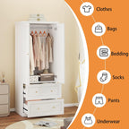 White Armoire Wardrobe Closet with Drawers: Wardrobe Closet for Hanging Clothes, Modern Bedroom Armoires with Hanging Rod, Wardrobes Closets with Doors and Shelves (White, 31.5")
