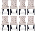 Velvet Upholstered Dining Chairs Set of 8, Modern Style Kitchen Side Chairs with Nailhead Trim and Wood Legs,Metal Pulling Ring for Dining Room Living Room(Quadrangular Star&Beige)