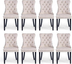 Velvet Upholstered Dining Chairs Set of 8, Modern Style Kitchen Side Chairs with Nailhead Trim and Wood Legs,Metal Pulling Ring for Dining Room Living Room(Quadrangular Star&Beige)