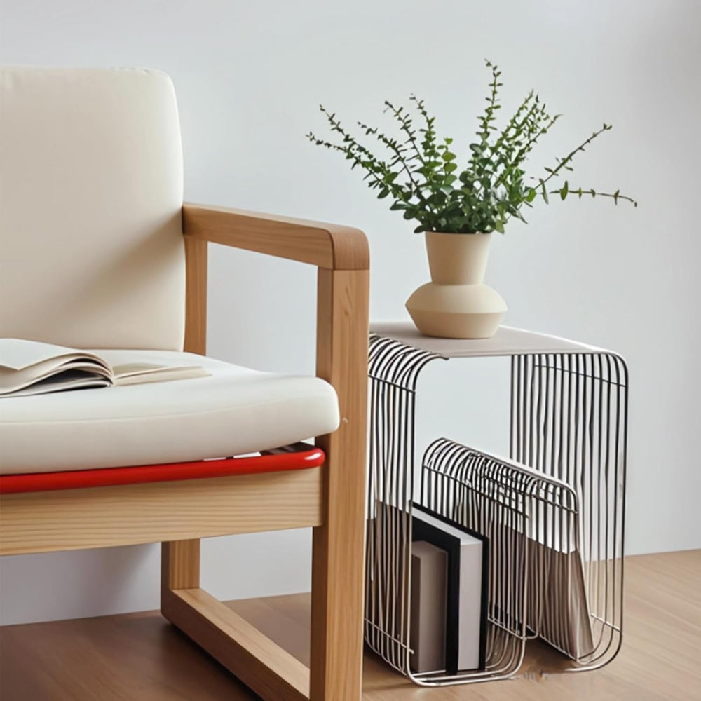 Metal Side Table, Metal End Table with Magazine Rack,Sofa Bedside Table for S...