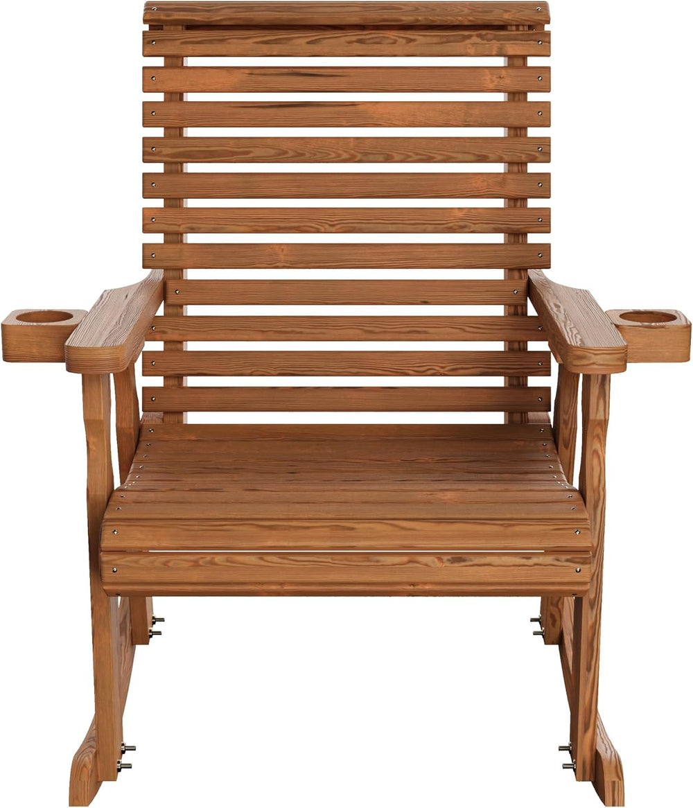 Amish Heavy Duty 600 Lb Roll Back Pressure Treated Rocking Chair with Cuphold...