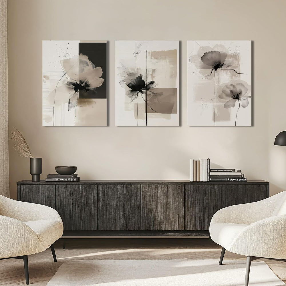Neutral Abstract Floral Canvas Wall Art Modern Large Minimalist Wall Decor Co...
