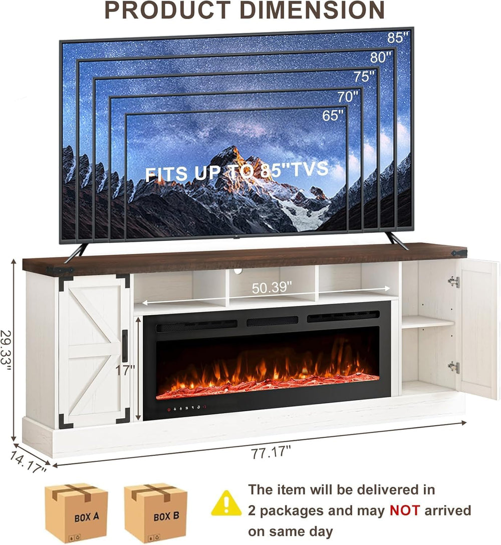 77 INCH Fireplace TV Stand for 85 Inch TVs, Farmhouse Entertainment Center wi...