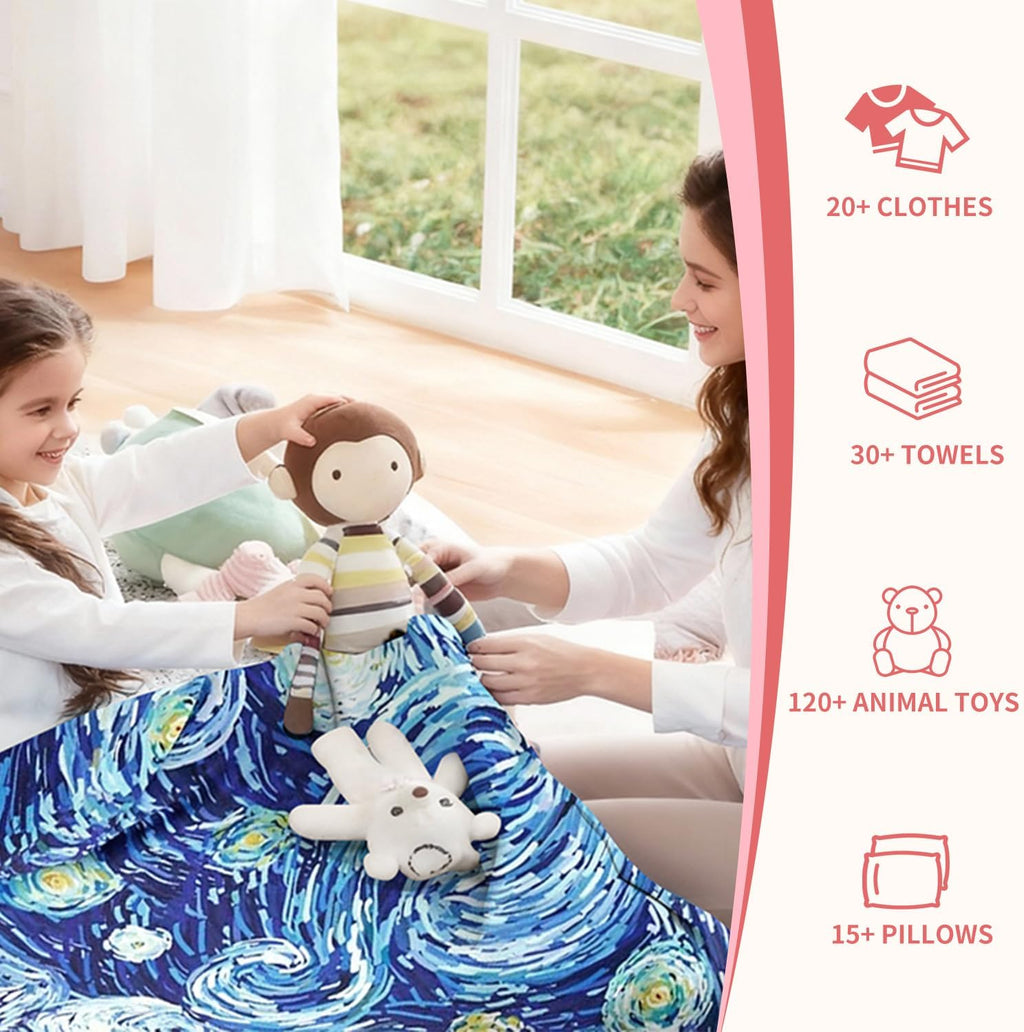 Stuffed Animal Storage Bean Bag Cover, 250L, Starry Night | Extra Large 250L Stuffed Animal Bean Bag Cover, 34'' Wide Opening, No Filler, Washable Canvas, for Kids
