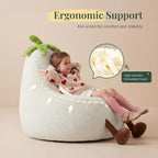 31" Kids Bean Bag Chair, Stuffed Toddler Couch with Faux Rabbit Fur Cover for Teens & Kids, Comfy Lazy Sofa Chair for Reader, Living Room, Bedroom, Aged 4-12 Years Beige