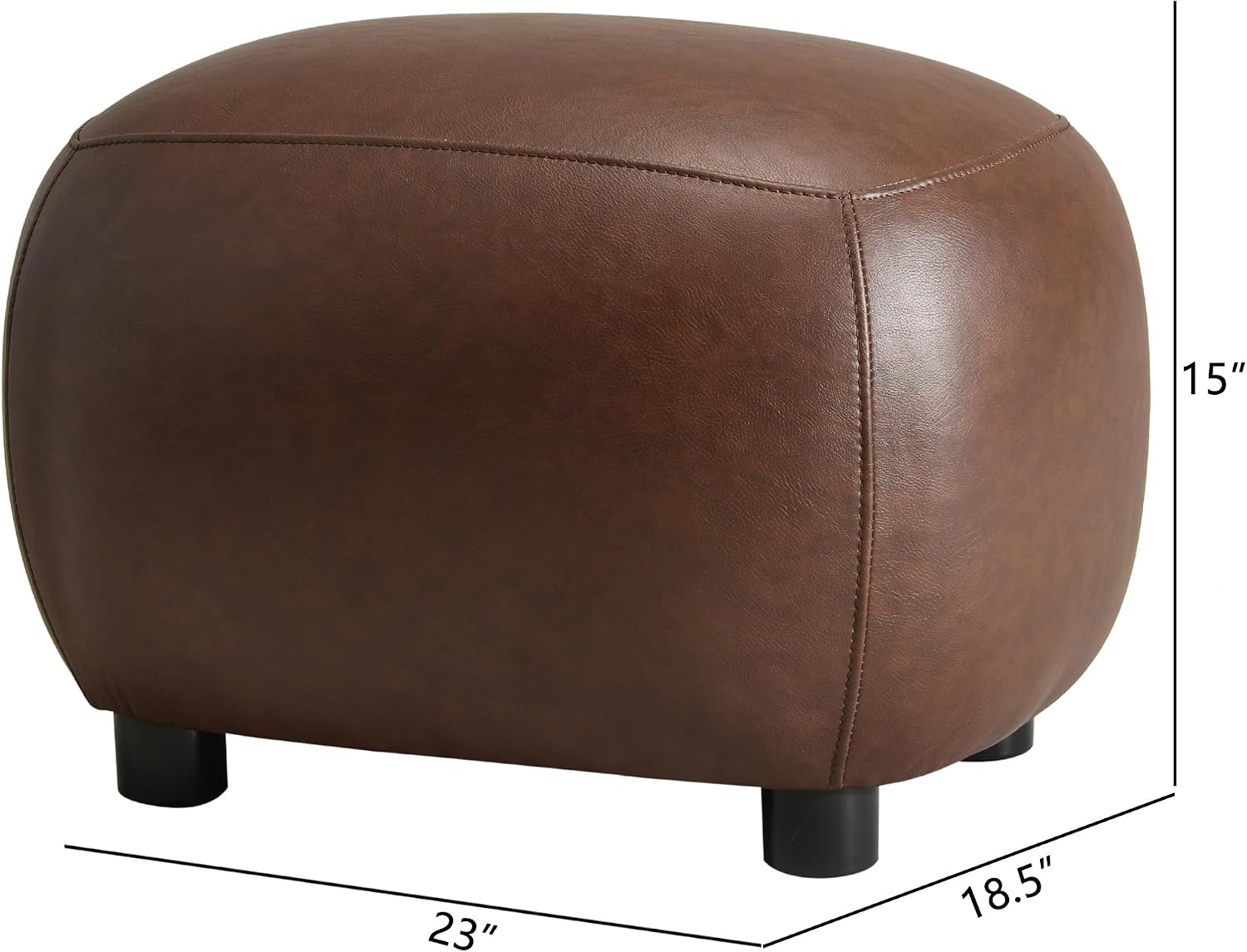 KINWELL 23" Wide Faux Leather Upholstered Ottoman, Mid-Century Modern Living Room Footrest with Soft Padded Seat, Footstool for Bedroom, Entryway or Living Room, Dark Brown