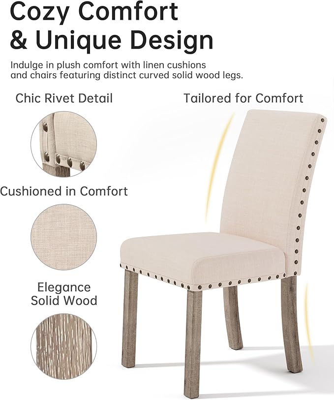 Morden Fort Dining Table Set for 6, Farmhouse Wooden Table & Upholstered Bench & 4 Dining Chairs, Kitchen Dining Set with Nailhead Accents, Rectangular Table Sets for 6 for Kitchen/Dining Room
