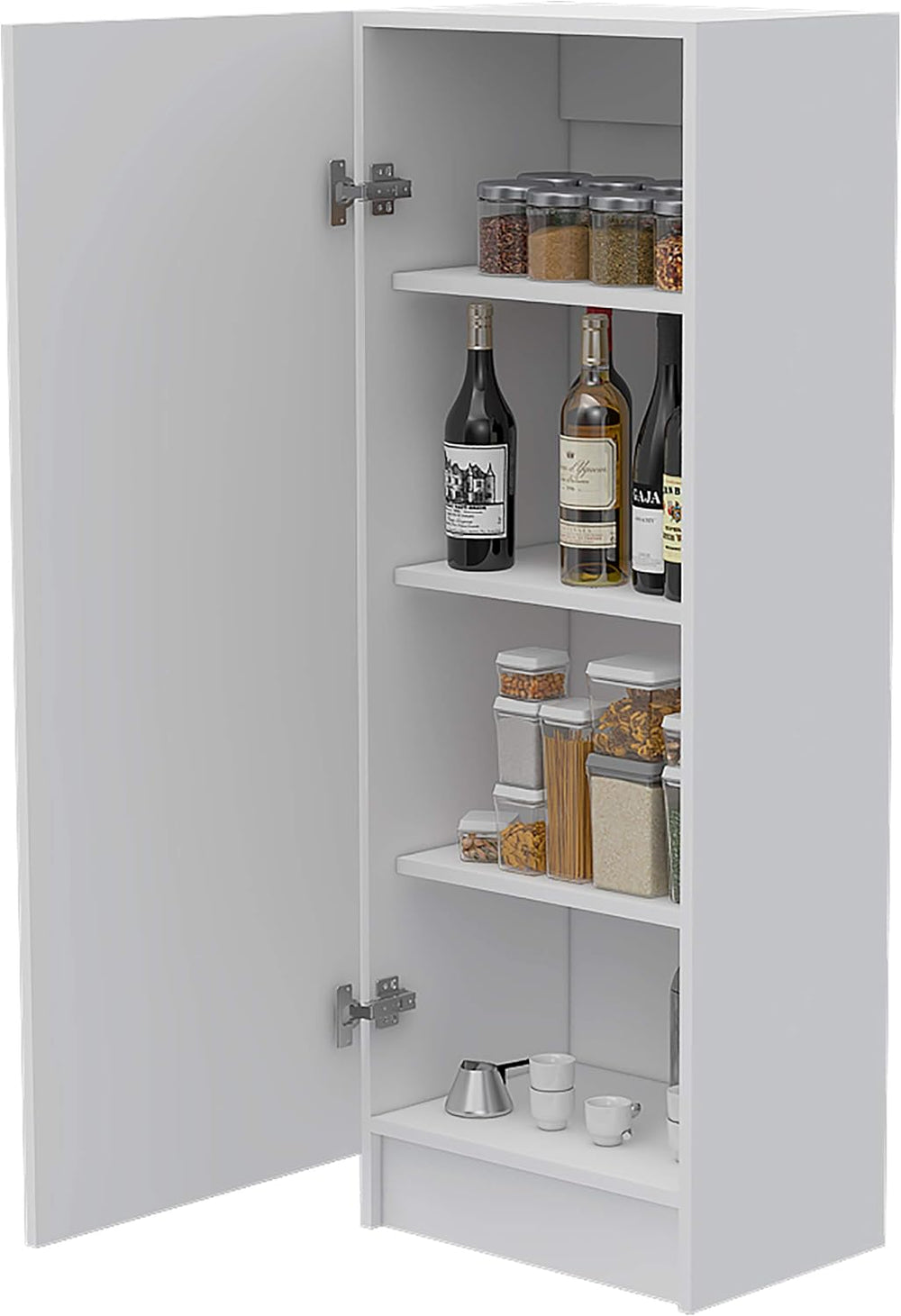 Kitchen Pantry 47" H, 1 Door Cabinet, 4 Interior Shelves, White