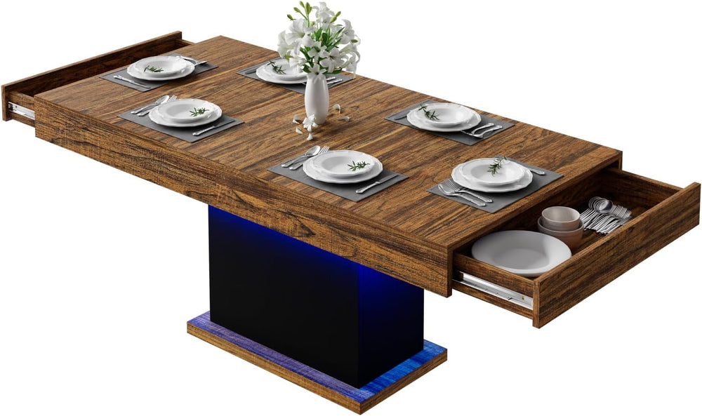55" Dining Table for 4 to 6 People, Farmhouse Wood Dinner Table with Dra...