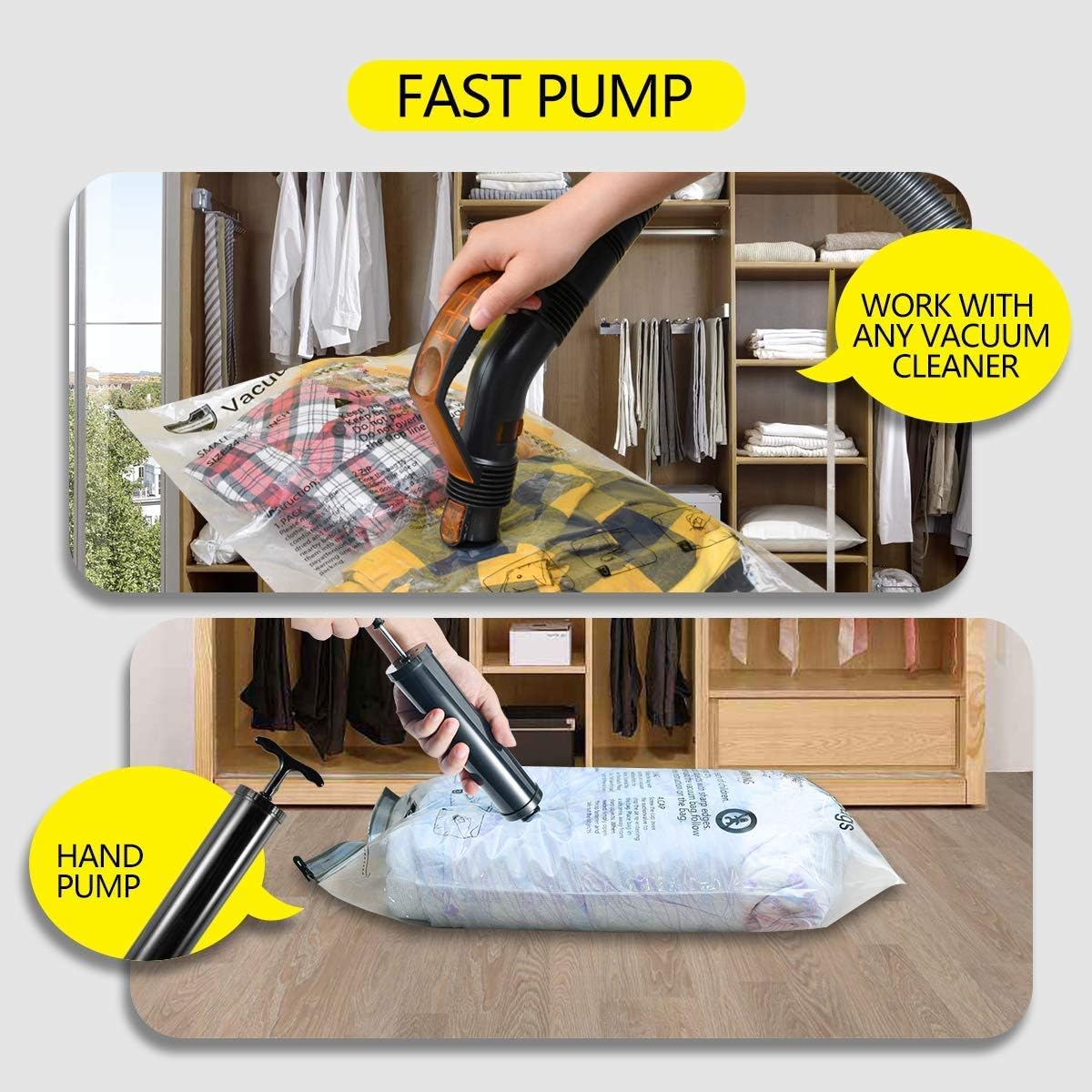 Vacuum Storage Bags (5 x Medium, 5 x Small), Space Saver Sealer Compression Bags with Travel Hand Pump for Blankets, Comforters, Pillows, Clothes Storage