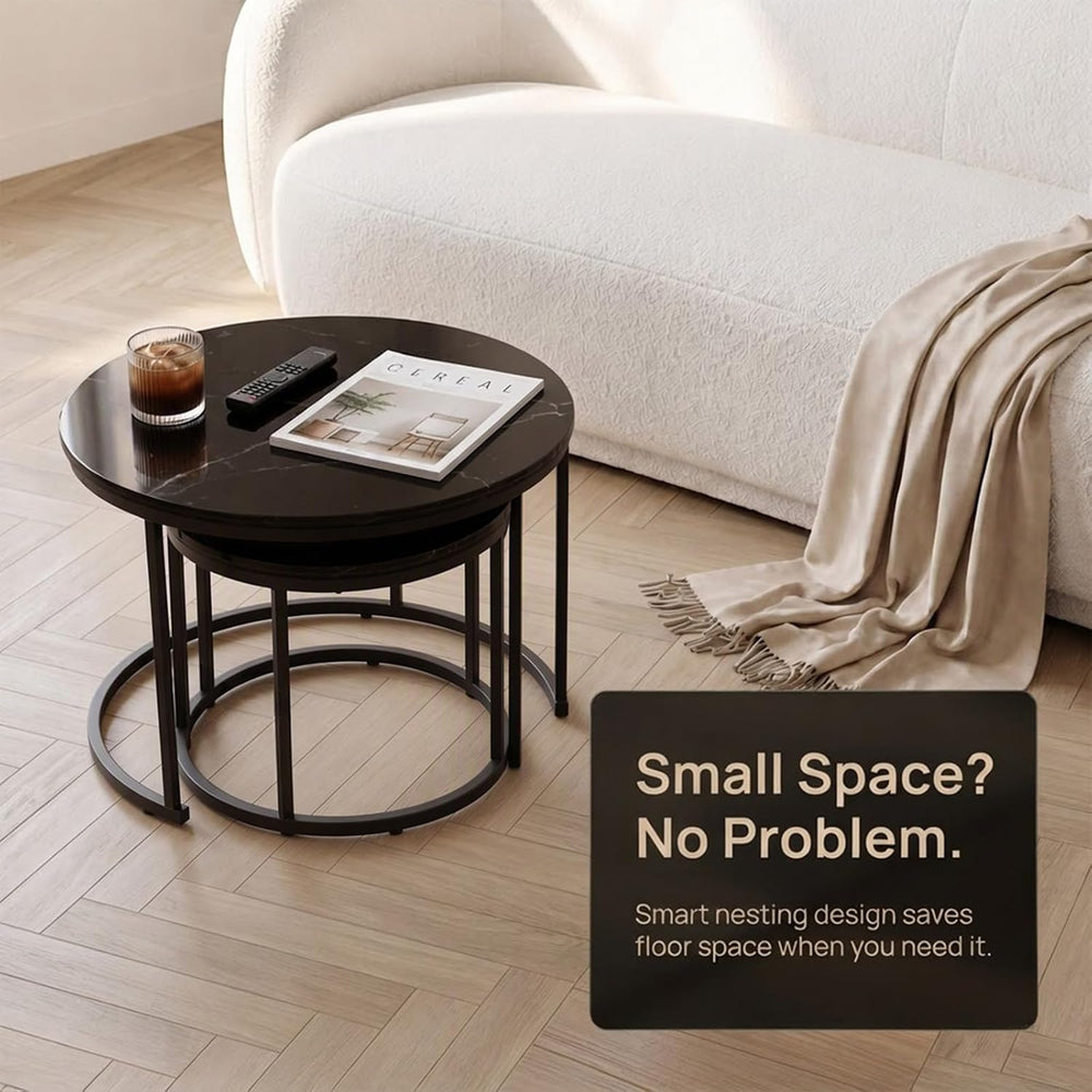 Nesting Coffee Table Set of 2 Round Side Tables, 27.6 Inch Marble Top Coffee ...