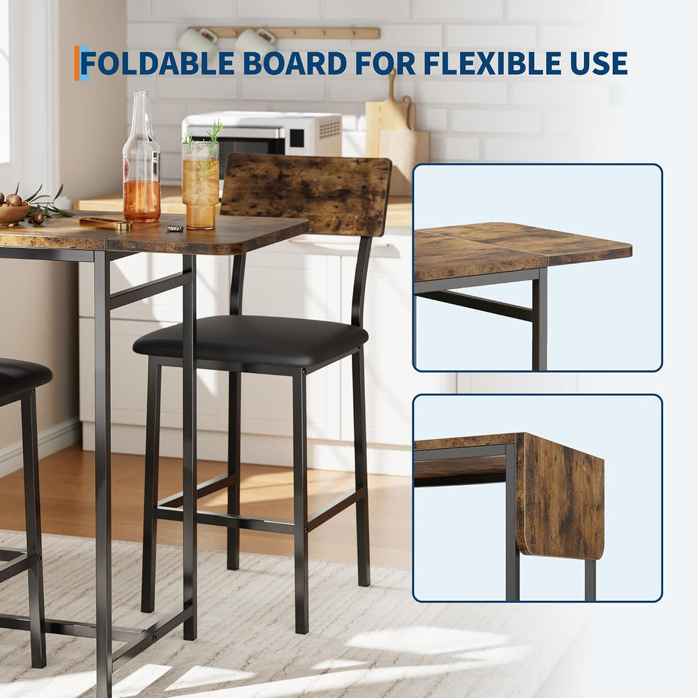 Garvee Dining Table Set for 2, 3-Piece Expandable Bar Table and Chairs Set | ...