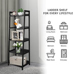 Acehome 5 Tier Ladder Shelf, Large Capacity Bookshelf with Steel Frame and Wooden Surface, for Living Room, Bedroom, Kitchen, Black