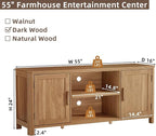 Farmhouse 55" Tv Stand,Dark Wood Entertainment Center with Adjustable Shelves & 2 Door Storage,Wooden Media Console Cabinet for TVs Up to 65 inches, Rustic Tv Stands for Living Room,Bedroom