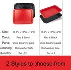 Deep Grilling and Prep Serving Tray, BBQ Trays for Raw and Cooked Food, Melamine Serving Trays for Food, Set of 2, Black and Red