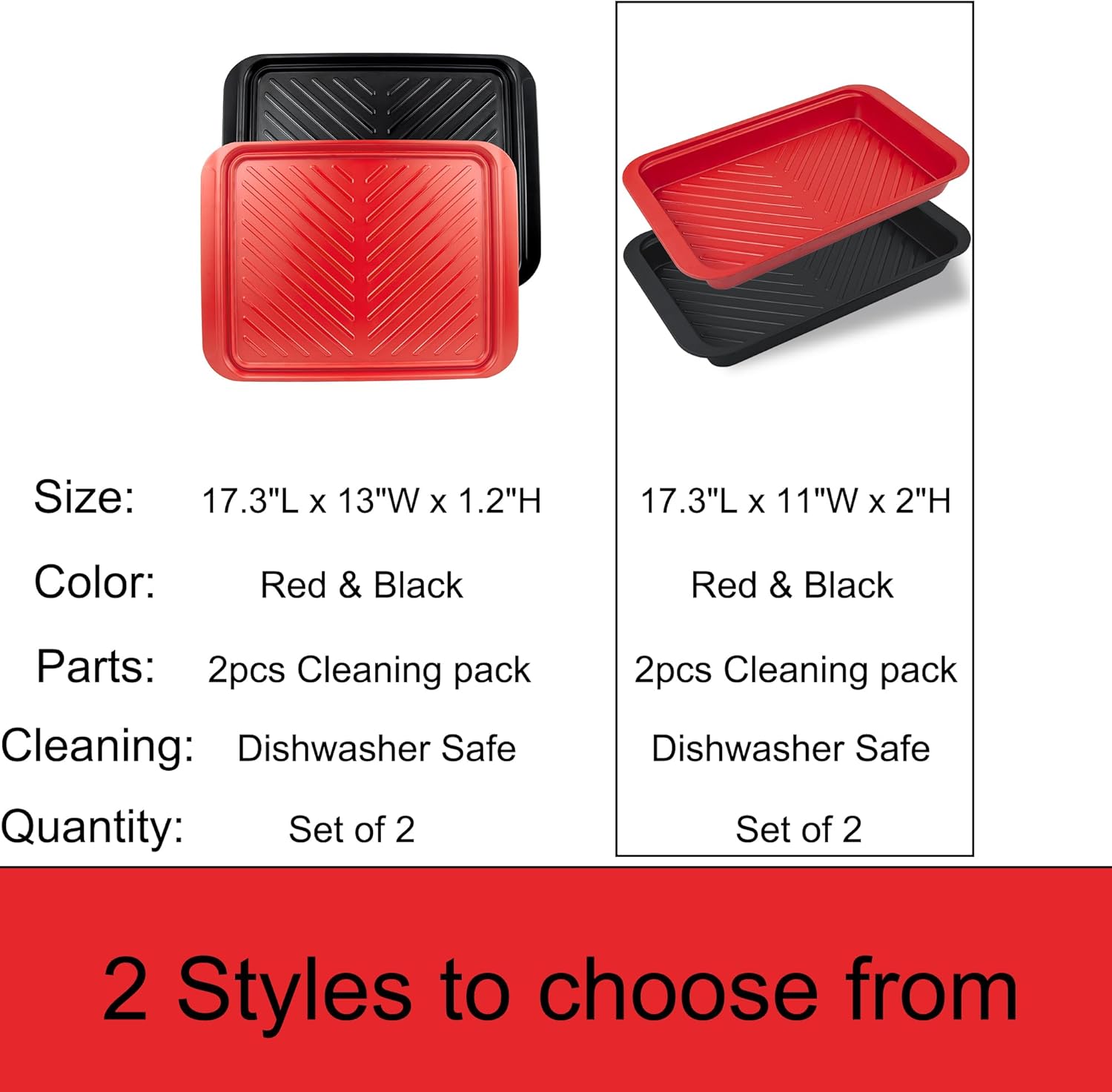 Deep Grilling and Prep Serving Tray, BBQ Trays for Raw and Cooked Food, Melamine Serving Trays for Food, Set of 2, Black and Red