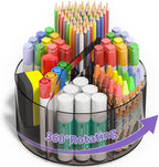 Acrylic Pen Organizer, 360 Degree Rotating Desk Organizer with 6 Compartments Crayon Holder for Office, School, Home, Art Supply, Grey